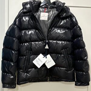Moncler Black Puffer Jacket with Glossy Finish